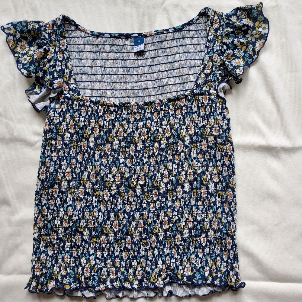 Old Navy Blue Flutter Sleeve Smocked Blouse